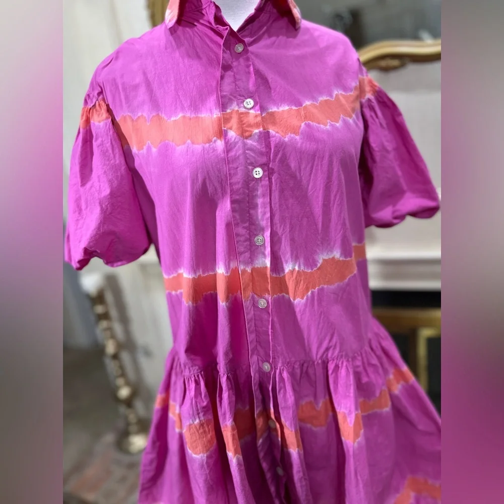WKND Frock It Balloon Sleeve Shirt Dress Pink Orange Tie‎ Dye - Picture 9 of 12